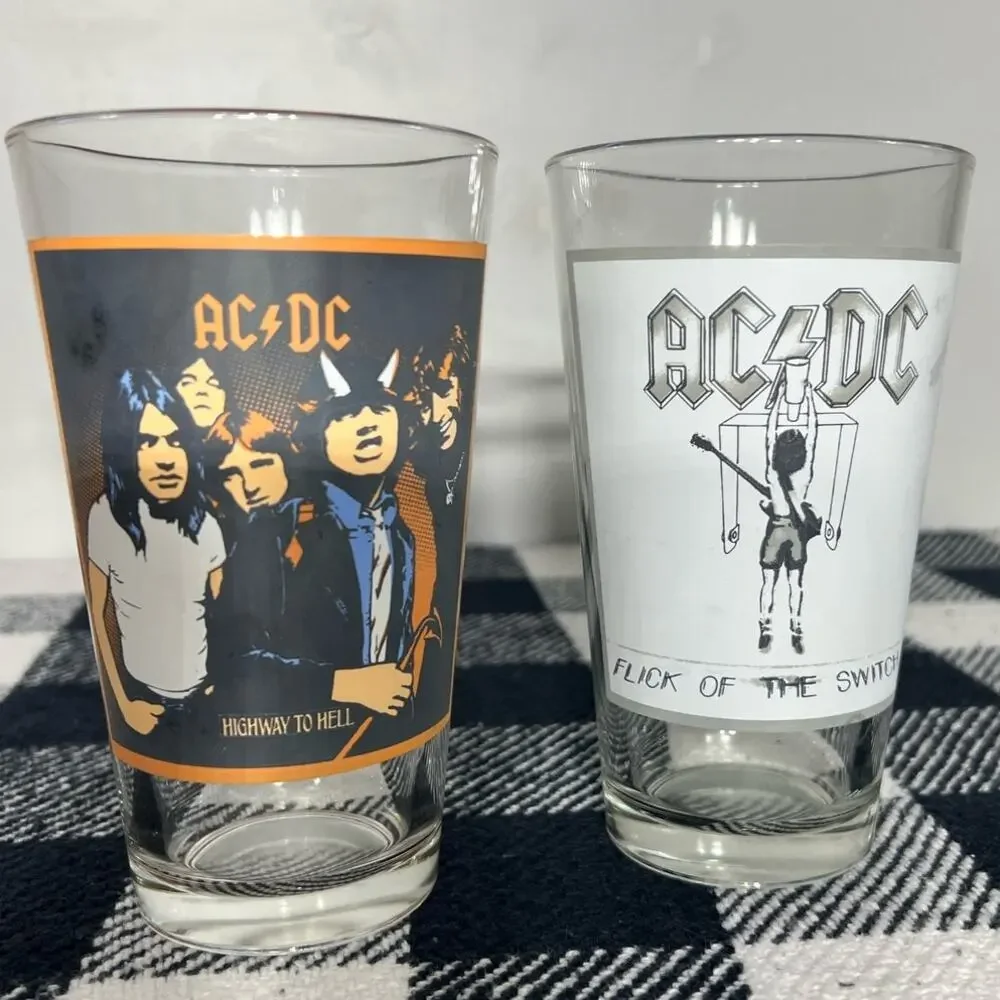 AC/DC Pint Glass Set Highway To Hell Flick Of The Switch Rock Barware Set Of 2